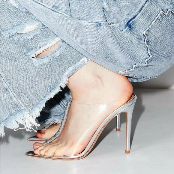 NWT Gianvito Rossi Sigma Crystal embellished PVC mules Stiletto Heels $1095 - Picture 2 of 11